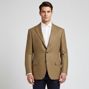 Basili Sports Blazer Jacket Mens Size 42R Wool Vented 3‎ Button Checked Office